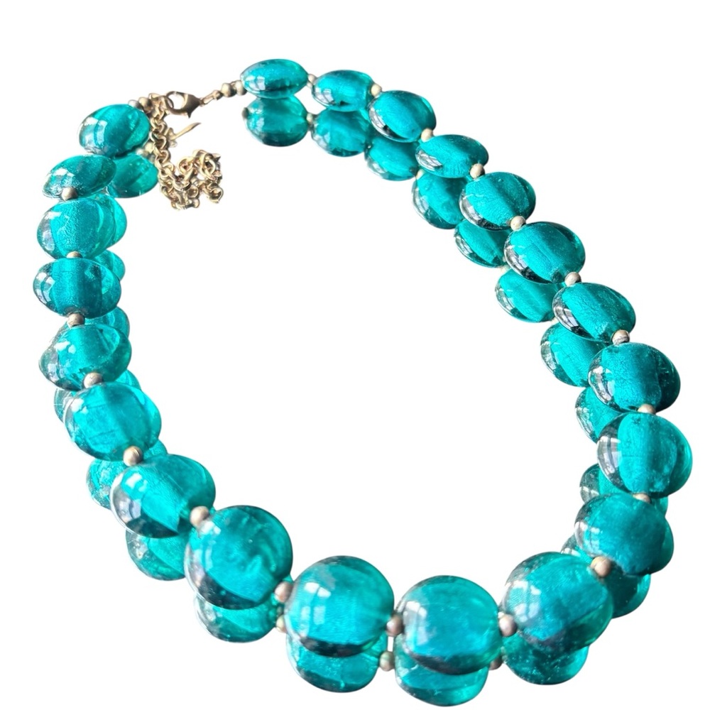 Blue Glass Gold Beaded Necklace